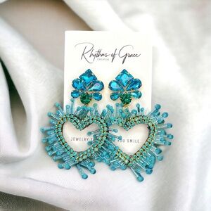 Heartfelt Blues: Stunning Beaded Earrings for Love & Style! NWT Valentine’s Day